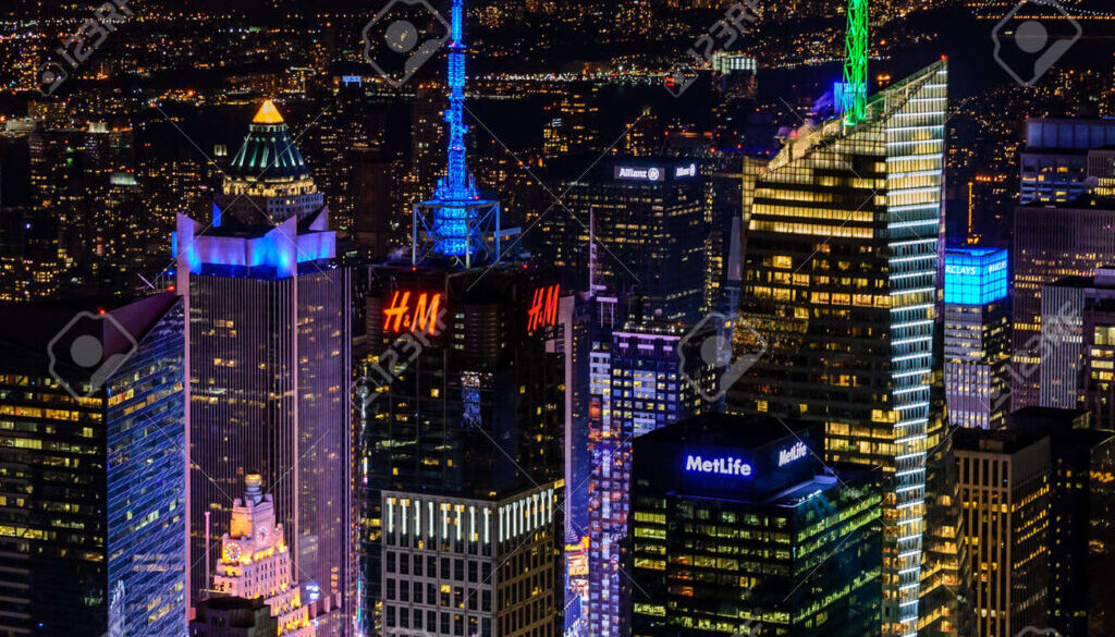 Aerial View of New York City at Night: Illuminating the City That Never Sleeps