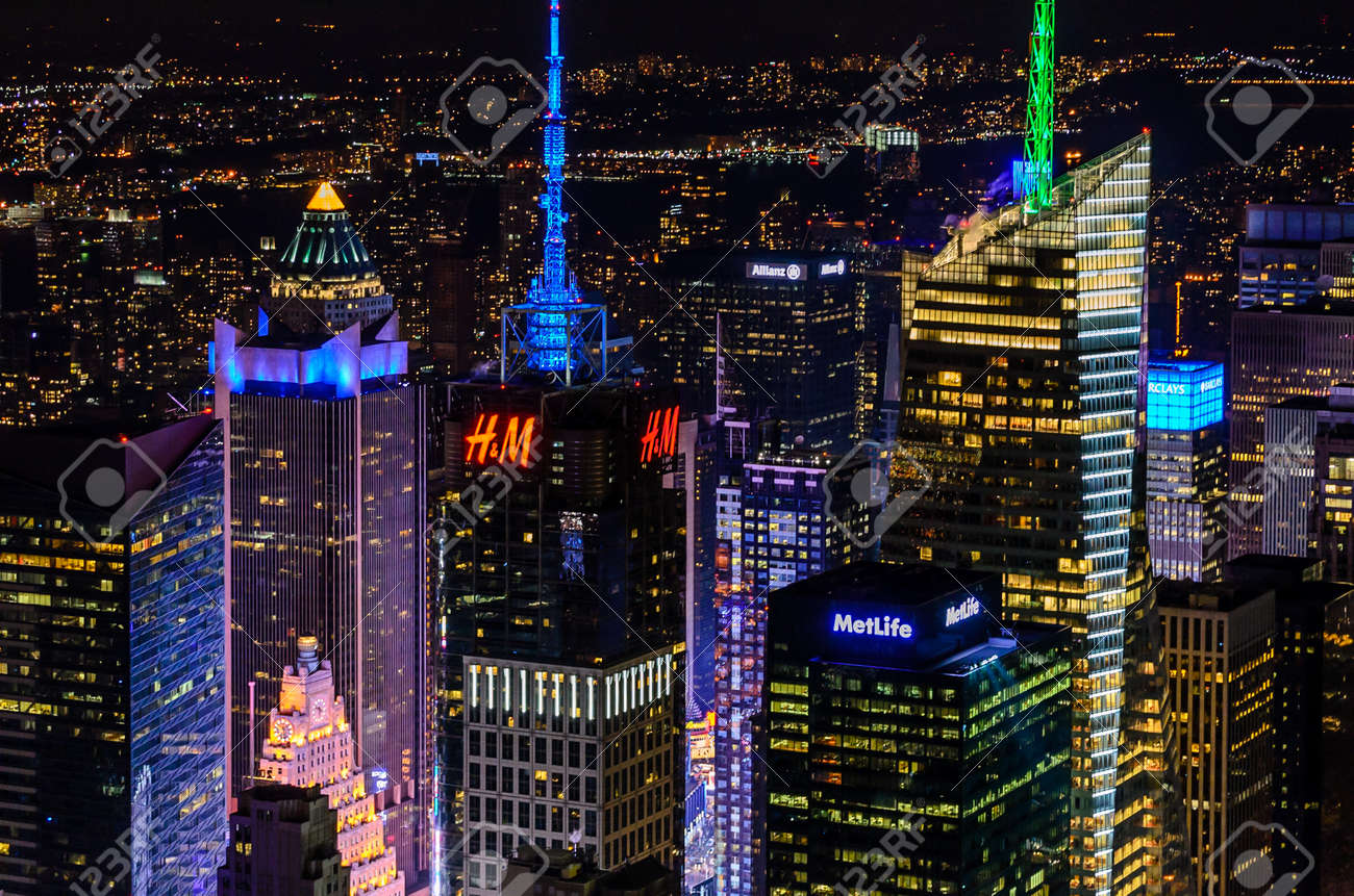 Aerial View of New York City at Night: Illuminating the City That Never Sleeps